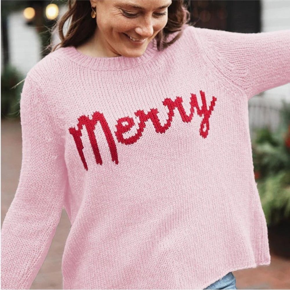 Wooden Ships Pink 'Merry' Sweater Knit Soft Sweater Size S/M Valentines Party